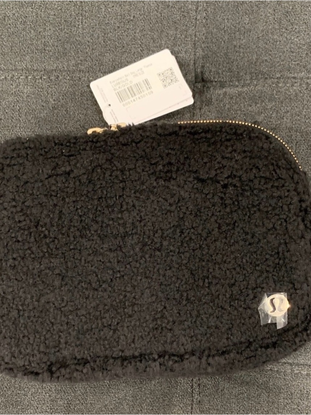 lululemon athletica Black Sherpa Zip Wristlet Pouch with Gold Zipper